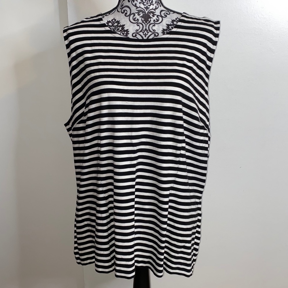 Ralph Lauren Size 3X Black/White Striped Tank Top